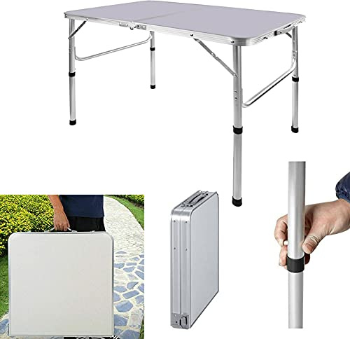 Table de Jardin Pliable de 90 cm avec Hauteur réglable en intérieur et en extérieur pour Camping, Pique-Nique, Jardin, Cuisine, événement, Buffet, Salle à Manger, Barbecue, Table de Camping Portable
