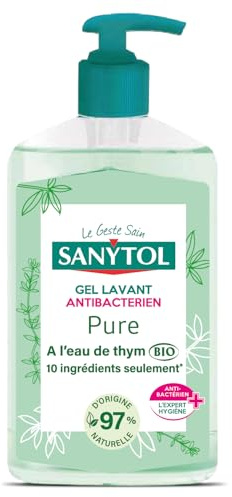 Sanytol - Gel Lavant Pure - Eau de Thym - 250 ml - Action Nettoyante Antibactérienne - 95% d'Ingrédients d'Origine Naturelle