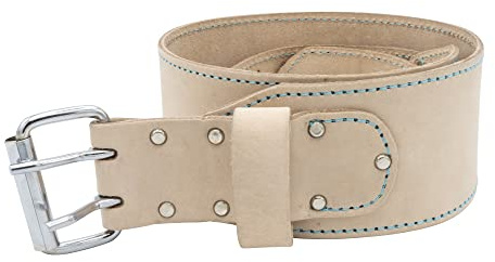OX Pro White Leather Tool Belt - 3 in Wide, Size 34-44 in | Top-grain leather, brass rivets, blue contrast stitching, fits 34-44 in waist, compatible with OX pouches and suspenders