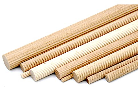 siwitec geriffelter Rundstab aus Holz, gerillt, Buche, 5er Set, 18mm, Dübelstange,Länge 1000 mm