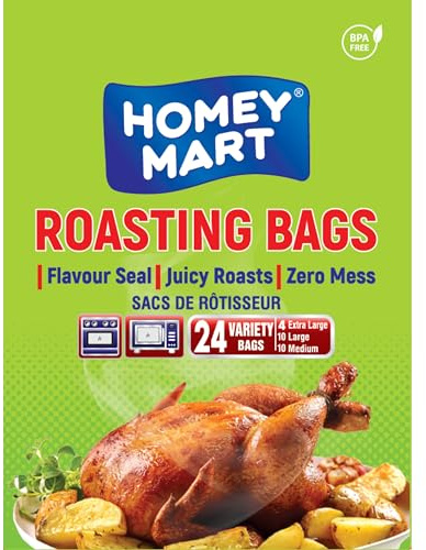 Flavour Seal Roasting Bags with Ties Perfect for Ovens and Microwaves Suitable for Cooking Roasting Turkey, Chicken, Meat, Fish & Vegetables - 24 Variety Bags (10 Medium + 10 Large + 4 Extra Large)