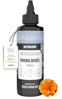 alphazoo Ohrmilbenöl für Hunde 100ml - sanfte, alkoholfreie Ohrenpflege mit Aloe Vera & Calendula | pflegt empfindliche Ohren, leicht anzuwenden & gut verträglich | unattraktiv für Milben