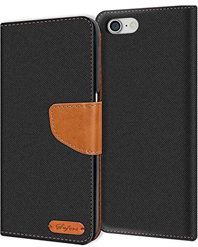 Verco Coque pour iPhone SE 2022, Étui Portefeuille Compatible avec iPhone SE 3. Generation Case Textures de Fibre Housse de Protection, Noir