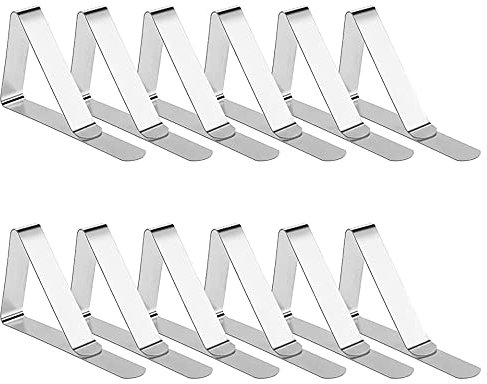 Newaner Sujeta Manteles de Mesa Grande, Pinzas para Mantel de Exterior de Acero Inoxidable, Sujeta Manteles Ajustable, Pinzas Sujeta Manteles para Jardín Cocina Oficina Restaurante Boda Fiesta(12 Pcs)