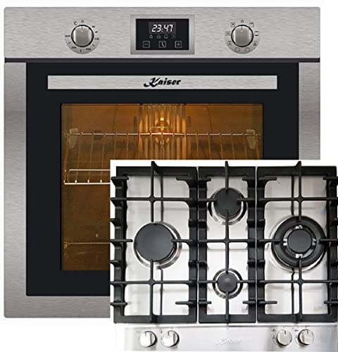 Kaiser Kit four EH 6323+KG 6364 - Autarque en acier inoxydable autonettoyant, tournebroche, four électrique + cuisinière à gaz, 60 cm, acier inoxydable (Inox), 3,8 kw WOK