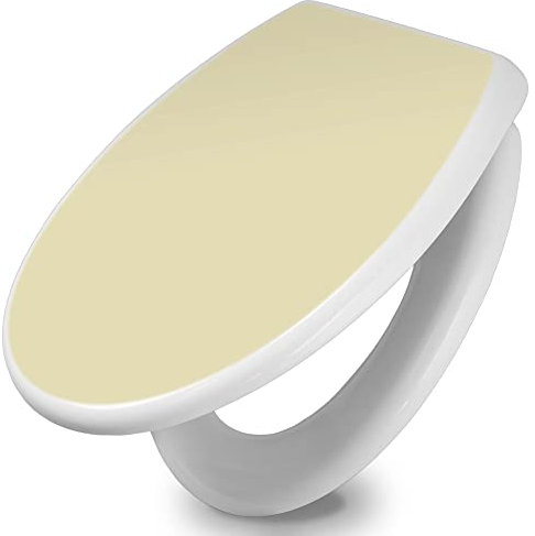 banjado Toilettendeckel mit Absenkautomatik 44,5x37cm / WC Brille Soft Close/hygienischer Toilettendeckel/Klodeckel Duroplast Edelstahl Scharniere einfache Montage/Farbe Beige