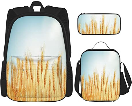 pièces ensemble sacs à dos bleu culture champ de blé doré et journée ensoleillée fichier jaune orge céréales pain livre sac voyage travail école sac étui à crayons sac à déjeuner combinaison pour ho