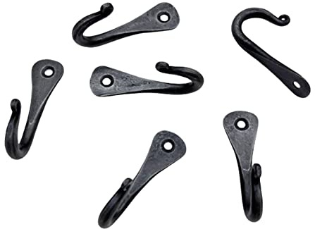 Hand Forged Metal Wall Hook Set of 6 Pcs Wrought Iron Handmade Hook for Plant & Mug Farmhouse Coat Hook Rack Heavy Duty Kitchen Utensils Hook Rack