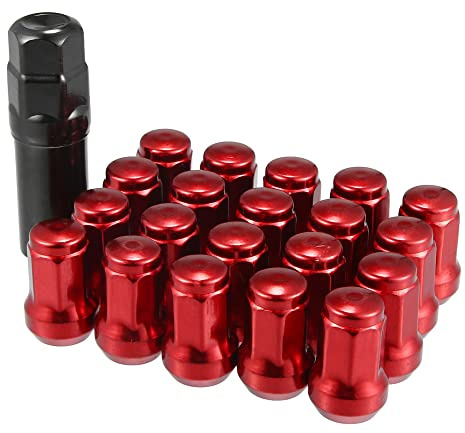 A ABSOPRO 21 Stück Auto M12x1.25 Heptagon Radmutter 32mm Schrauben Rot