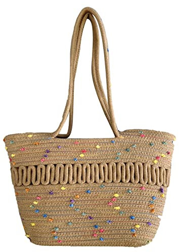 Cyrank Sac à Bandoulière en Paille pour Femme, Sac Tissé en Paille Sac à Bandoulière en Paille Grand Sac Fourre-Tout Summer Beach Tissé à la Main Sac à Main en Tissage(02)