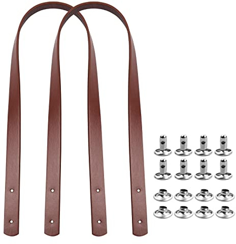Laughhe Taschenhenkel PU Schultergurte Leder Taschengriffe 2 Stück, Länge 60 cm, 2 cm Breit, Ersatz Handtaschenriemen Handtaschen Griffe mit Nieten (Hellbraun)
