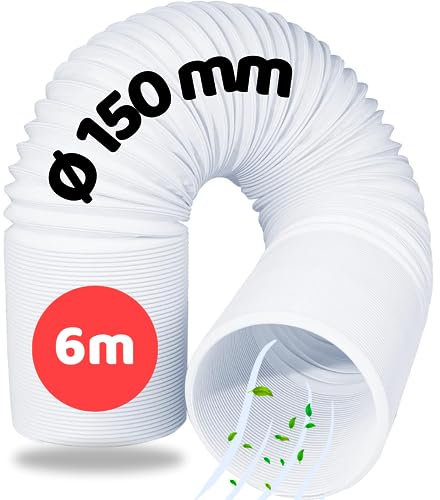 Home Melody Abluftschlauch 150mm 6 Meter PVC flexibel für mobile Klimaanlagen, Wäschetrockner, Abzugshaube, Flexschlauch Flexrohr Abluft-Schlauch Klimagerät Verlängerungsschlauch Fenster Luftschlauch
