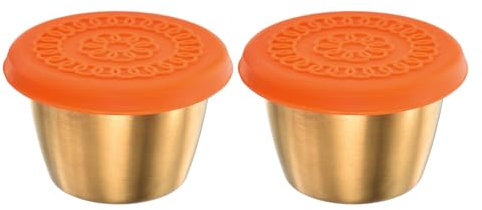 Uxcell 2pcs Salad Dressing Container, 2.4oz Stainless Steel Bowls Condiment Containers, Dipping Cups for Lunch Bento Box, Orange