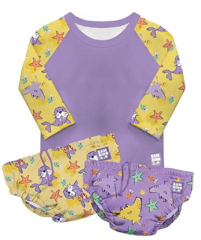 Bambino Mio, revolutionäres wiederverwendbares Schwimm-Set - 2 Schwimmwindeln und 1 Schwimmshirt für Babys und Kleinkinder, Sonnenschutz LSF40+, Sand, (6-12 Monate), Britische Marke