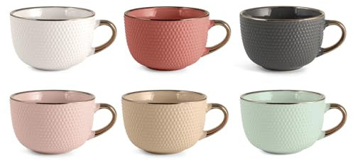 H&H Dots Set 6 Tazze Jumbo, Stoneware, Assortite, Senza Piattino, cc510