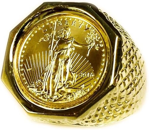 1/10 Oz American Eagle Coin in 14k Yellow gold finish Mens wedding engegment Ring (7.5)