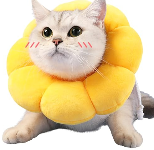 Schutzhalsband für Katzen Weich Halskrause Katze Verstellbar | Einstellbarer Katzenkragen für Nach Operationen Sonnenblume Katzen Halskrause Halsumfang: 8-25 cm