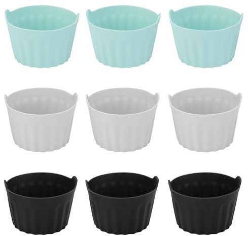 Pwocvoe 9 Pcs Air Fryer Egg Poacher,Ramekins for Air Fryer,Silicone Egg Mould, Reusable Silicone Cupcake Muffin Cases for Air Fryer, Baking Cups for Souffle Dishes Muffin Cupcakes Custard and Pudding
