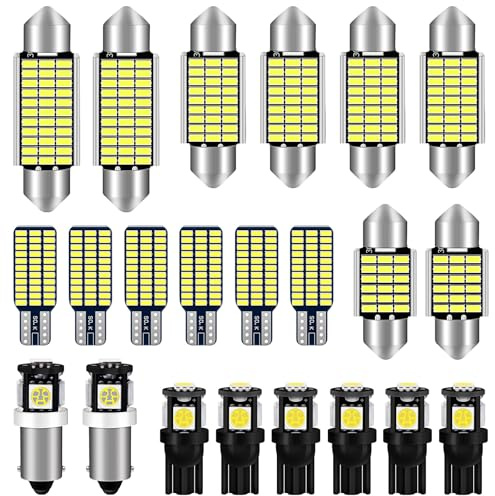 Defvnsy LED Kit de Bombillas de Repuesto sin Polaridad, 12V LED Blanco Interior para Iluminación de Puerta Iluminación de Salpicadero Iluminación de Matrícula, Bombilla Led C5W T10 168 194 BA9S T4W