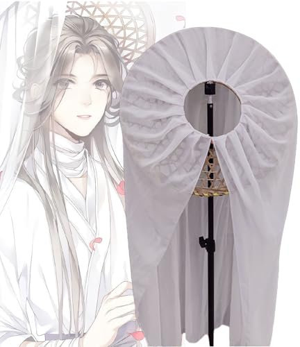 Tian Guan Ci Fu Cosplay Hanfu Accessoires Xie Lian Cosplay Chapeau en bambou avec voile blanc Hua Cheng Cosplay parapluie rouge avec long pompon Accessoires de costume d'Halloween