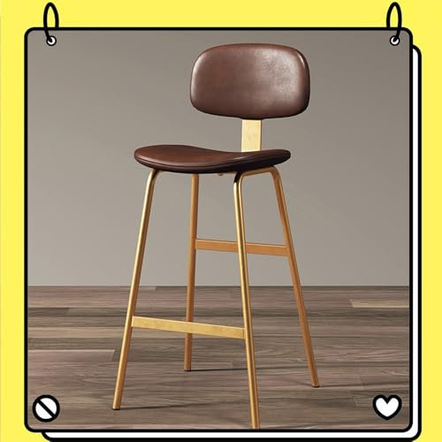 ZYXQQJ Barhocker PU-Leder Barstuhl Küchenstühle Tresenhocker Mit Rückenlehne Und Fußstütze Barhocker Für Hausbar/Küche 65cm 75cm(Brown+Gold,75cm)