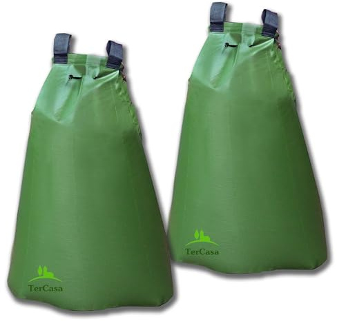 TerCasa 998112 Bewässerungssack-Set für Bäume 75 Liter, mit 2 Wassersäcken aus robustem PVC, Gießbeutel zur schonenden Bewässerung über 11 Stunden, Baumsäcke mit Reißverschluss und Trageschlaufen
