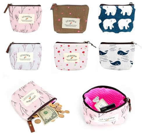 6 Stück Mini Geldbeutel Täschchen, Mini Geldbörse Kinder Mitgebsel | Oxford-Stoff Kosmetiktasche Klein mit Reißverschluss, Münzbörsen für Damen für Münzen, Kopfhörer, Lippenstift, Klein Spiegel