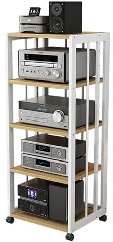 Altavoz de gabinete con Sistema de Bastidor estéreo de 43 Pulgadas de Alto con Estante Ajustable en Altura, Soporte para Consola de Videojuegos, Capacidad de Carga de 330 Libras, estantería