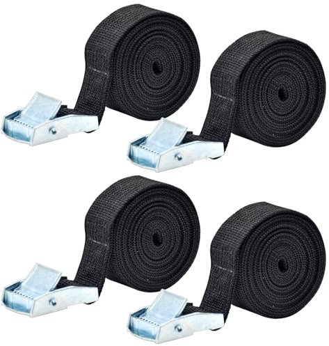 Bailinks Lot de 2 Sangles d'Arrimage, Sangles à Cliquet 25mm x 2m, Sangles de Serrage pour Bagages, Voiture, Moto, Porte-Vélo, Capacité de Charge 250kg, Noires (25MMX2M)
