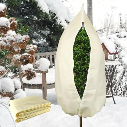 Kwaiyole 2pack Plant Fleece Protection,80gsm Large Pant Covers Garden Frost Protection Bags with Zipper Drawstring for Winter Outdoor Plants & Vegetables, Frost Cloth Blankets for Tree