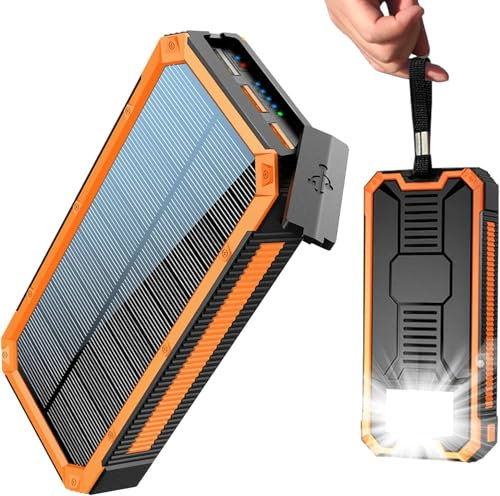 Solar Powerbank 20000 mAh PD20W Wasserdichtes Solar Ladegerät USB C Externer Akku Solarladegeräte mit Outputs Power Bank für Smartphones Tablets und mehr D3