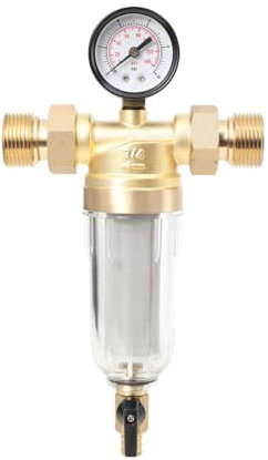 NICCOO Rückspülfilter, Wasserfilter mit Manometer, 1 DN25 Ausspülbarer Feinfilter, Vorfilter-Sedimentfilter Hauswasserstation Wasserreiniger