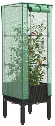 Xichuzi Hochbeet mit Gewächshaus-Aufsatz Rattan-Optik 40x40x140 cm, Palettenrahmen, Hochteich, Gemüsebeet, Kräuterregal Balkon, Blumenbeet, Kräuterspirale, Tomatenbeet, Pflanzhochbeet - 4015818