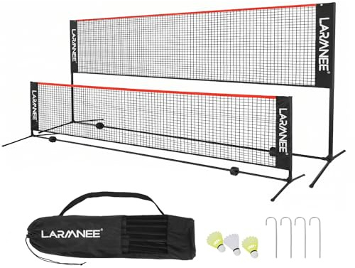 LARMNEE Badmintonnetz, Volleyballnetz, Federballnetz, 3-Fach-Höhenverstellbar 107/120/155cm, Tragbares Set für Tennis, Badminton oder Volleyball, für Garten, Indoor, Outdoor