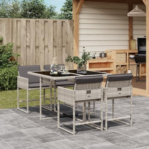Homgoday Set da pranzo da giardino 5 pezzi cuscini in rattan sintetico grigio chiaro, sedia tavolo cucina esterno terrazza patio balcone mobili