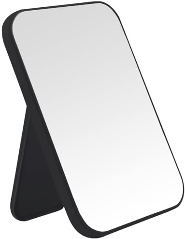 DVHOK 20 cm Desk Make-Up Mirror, Simple Cosmetic Mirror, Foldable, Table Desk, Wall Hanging, Double Purpose Mirror, Square, Black