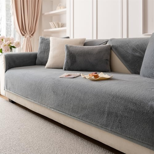 LINGKY Sofa Überzug, Samt Sofabezug 1 2 3 4 Sitzer Sofabezüge Couch Überzug L Form Ecksofa Sofa Couch Überwurfdecke, Sofahusse Sofaüberwürfe Sofaschoner Sofa Abdeckung (Grau,70x180cm)