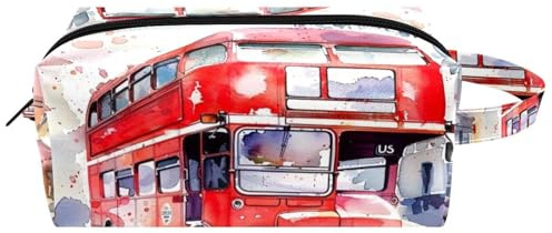 Reise-Kulturbeutel, Kosmetiktasche für Damen, Mikrofaser-Leder, Make-up-Tasche, Organizer mit Reißverschluss, Aquarell-Doppelstöckig, Londoner Bus, multi, 8.2x3.1x3.5 in/21x8x9 cm, Kulturbeutel