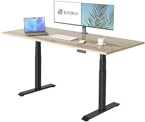 E.For.U® Höhenverstellbarer Schreibtisch Elektrisch 200x100cm - Ergonomischer Steh-Sitz Tisch Verstellbarer, Computertisch Bürotisch Stehschreibtisch, 2 Motoren 3-Fach Teleskop (Asteiche+Schwarz)
