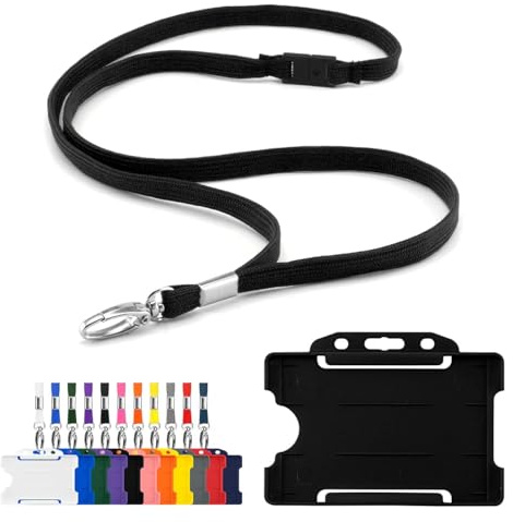 CKB LTD Lanyard with Card Holder - Includes 1x Eco-Friendly RPET Plain Safety Breakaway Lanyard Neck Strap with Metal Clip and 1x Matching Biodegradable Single Sided Rigid Plastic ID Badge (Black)