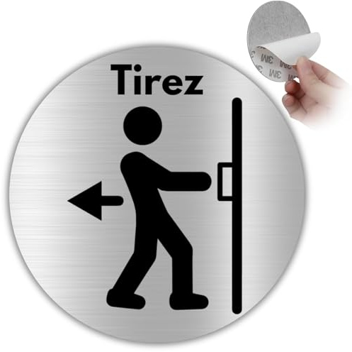 LEIASA | Panneau Tirer Porte - Ø 100 mm - Aluminium - Ouverture vers Soi | Autocollant Tirez, Plaque Sens d'Ouverture, Signal Poignée Ronde, Sticker Pull, Pancarte Battant, Panonceau Entrée A