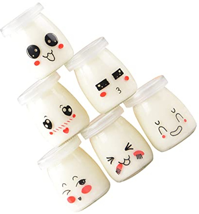 Zerodeko Set Di 6 Vasetti Di Resistenti Al Calore Da 150 Ml Bottiglie Per Budino Con Espressioni Facciali Per Yogurt Dessert E Conservazione