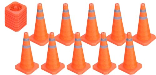 PATIKIL 18 10 Stück Zusammenklappbare Verkehrshütchen Orange Sicherheitskegel Mit Reflektierendem Ring Warnkegel Für Parkplätze Fahrübungen Notfall Straßensperre