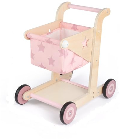 Asweets 2En1 Trotteur en Bois pour Bébé, Poussette pour Poupée, Chariot de Courses pour Garçons et Filles, Jouet d'Apprentissage Assis-Debout pour Tout-Petits (Rose)