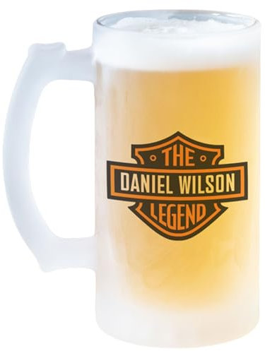 Firebox Chope à bière de moto personnalisable avec votre propre nom - Chope à bière biker avec gravure moto - Verre satiné avec texte souhaité - Cadeau pour les motards