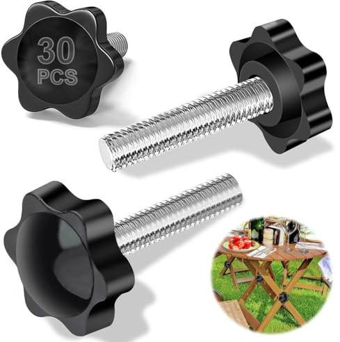 Hexizexi Lot de 30 vis à poignée étoile M8 x 20 mm Vis moletées M8 Vis à ailettes Écrou étoile avec poignée Noir Vis à tête étoile pour machine-outils, produits électroniques, fabrication de meubles