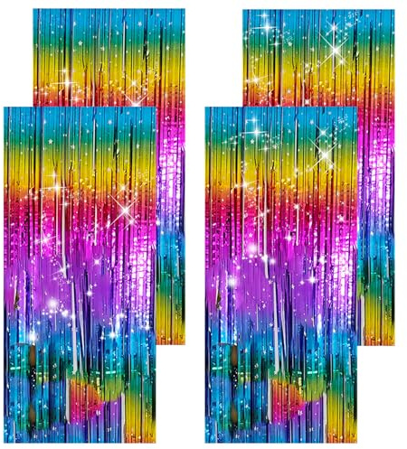 Sploziia 4 Stück Lametta Vorhang Bunt-Glitzervorhang Lametta für Party, Kann für Poolparty Dekorationen, Foto-Hintergrund, Geburtstagsfeier, etc. verwendet Werden（200cm×100cm, Stern）