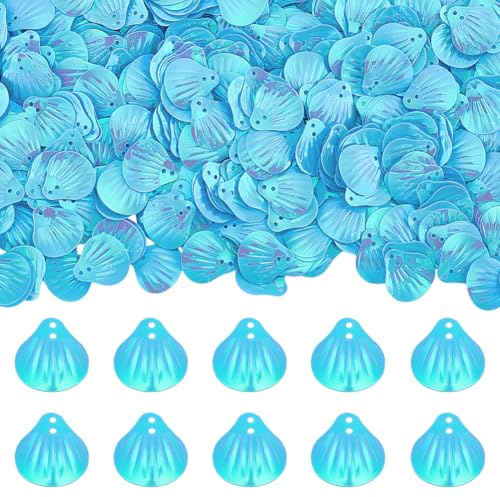 PH PandaHall 1000 lentejuelas sueltas con forma de concha, lentejuelas y lentejuelas, con 2 agujeros, para boda, costura, ropa, decoración, color azul cielo