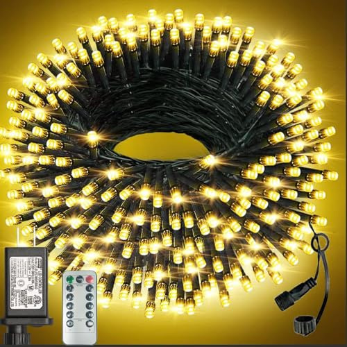 Wisdom Line - Ghirlanda luminosa a LED 50M, 1000 LED, 8 modalità di illuminazione, impermeabile IP55, bianco caldo 2700K, telecomando senza fili, per interni/esterni (bianco caldo, 1000 LED)