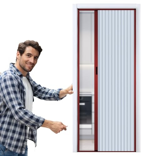 Puerta Corredera Plegable 70 80 90 100 110 120 130 CM Biombo Interior De Una Sola Puerta Panal De Abeja Con Marco De Aluminio Rojo, Puerta Acordeón Plegable A Medida, Sin Perforaciones(White,WxH 100cm